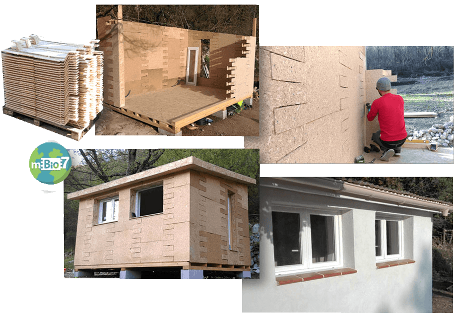 Construction d'une maison individuelle en panneaux de bois recyclé MBio7